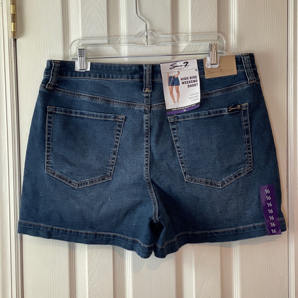 Seven7 High Rise Weekend Short Women's 16 Canyon Blue Clean Hem Plus Size New - Picture 4 of 13